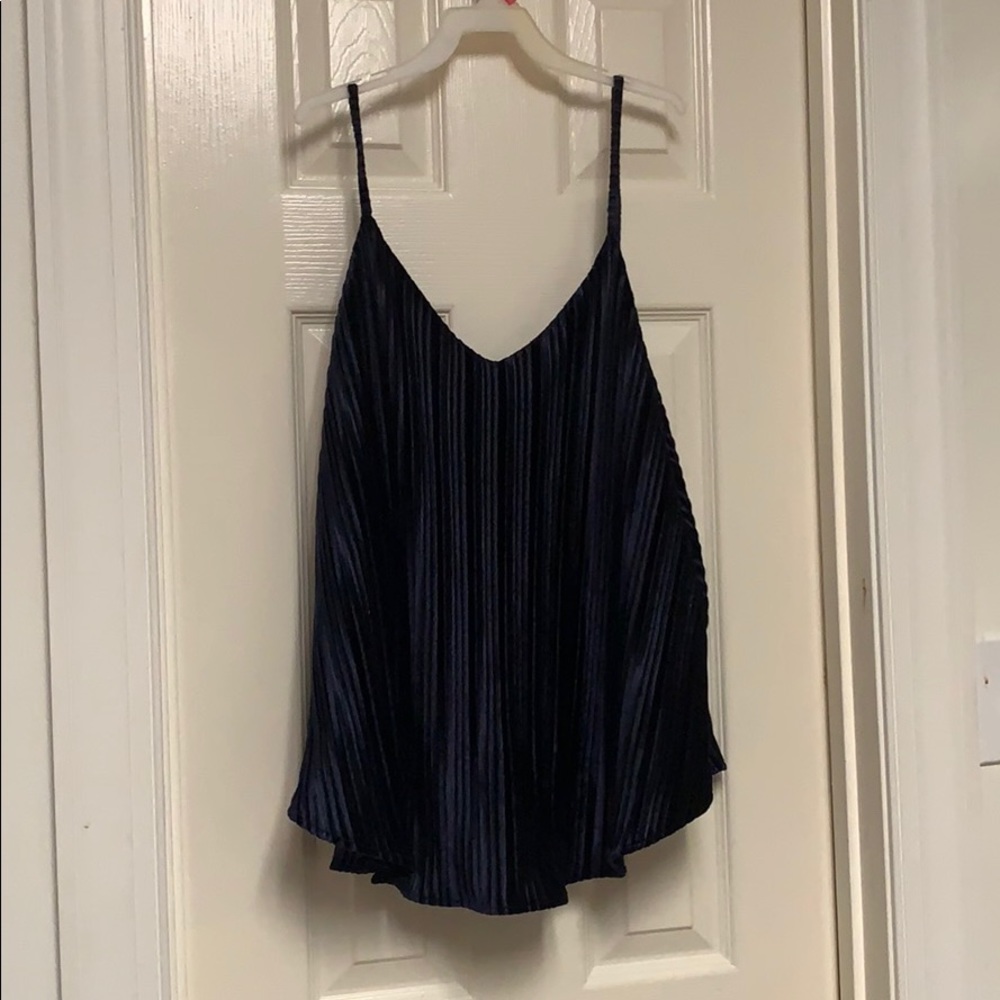 Navy Striped Velvet Tank Top